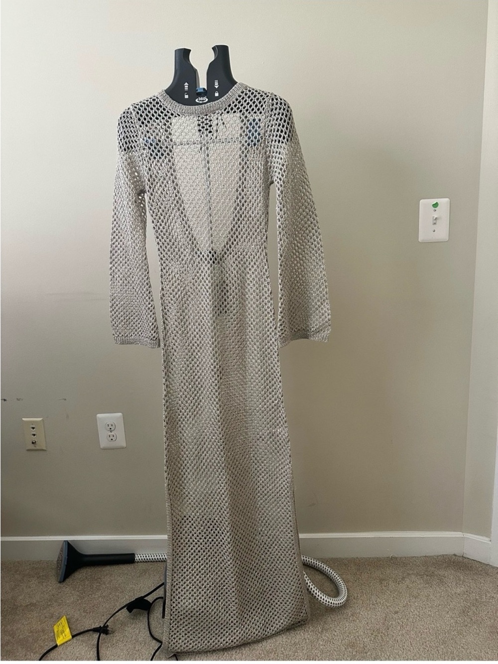 NWT South Beach x Misha Grimes Metallic Crochet Knit Maxi Beach Cover Up Dress - Picture 3 of 6